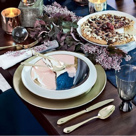 Blue Pink Gold Abstract Brush Strokes Salad Plate 9” - Picture 3 of 7